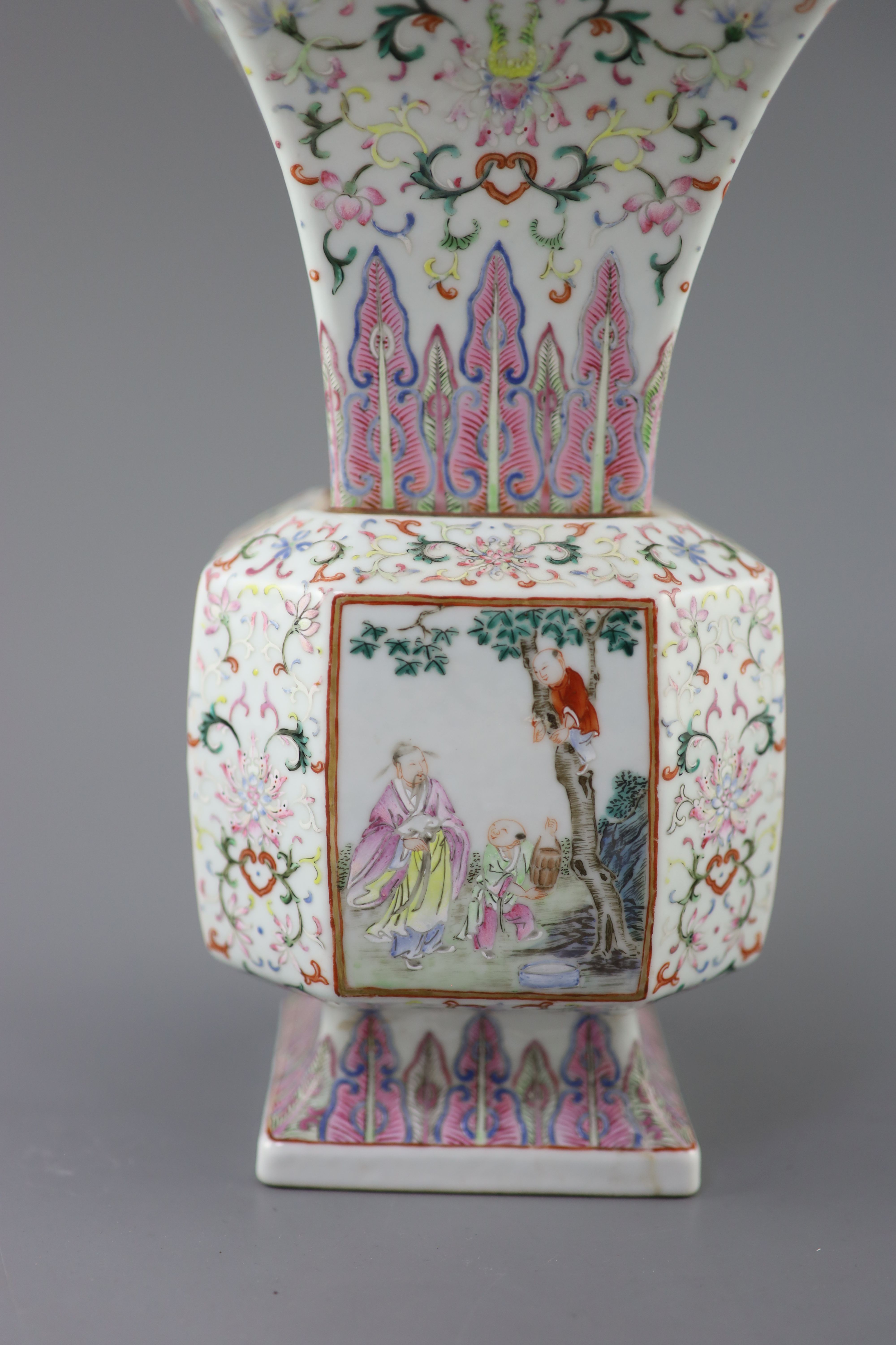 A fine Chinese famille rose vase, fangzun, 19th century, 27cm high